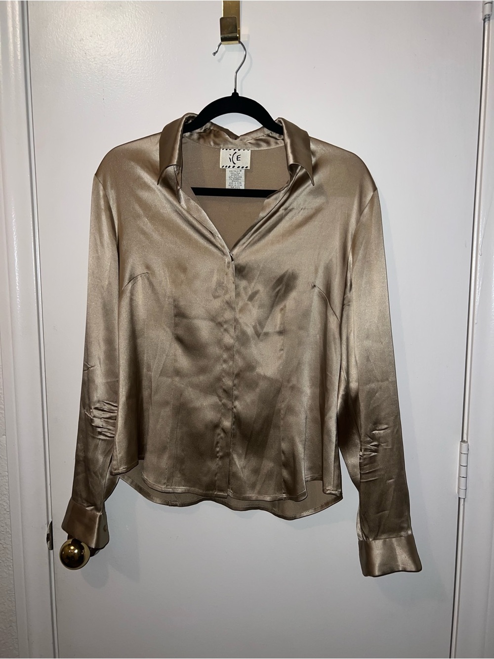 Ice Silk Button-Front Blouse - Champagne Taupe